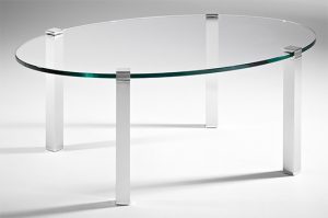 Couchtisch oval Glas Metall 4beinig Aluminium